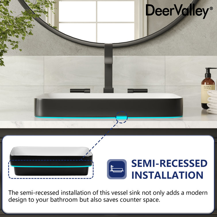 DeerValley Ally 19'' x 12'' Drop-In Bathroom Sink Semi-Recessed Vessel Sink Rectangular Above Counter Basin