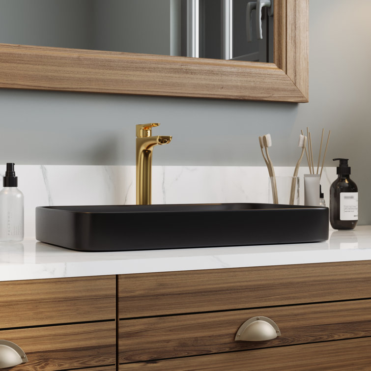 Ally Black Ceramic Above-Counter Rectangular Vessel Sink