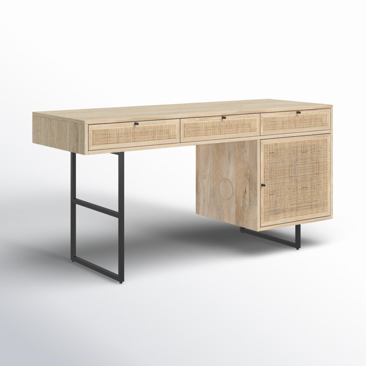 Contemporary 60'' Natural Mango Wood Home Office Desk with Drawers