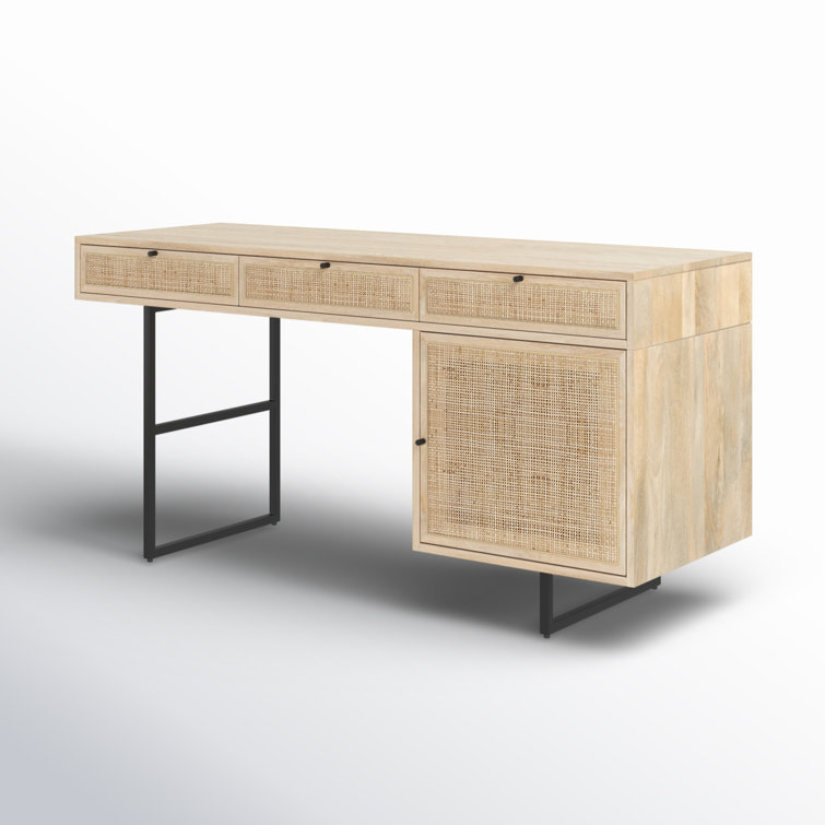 Contemporary 60'' Natural Mango Wood Home Office Desk with Drawers
