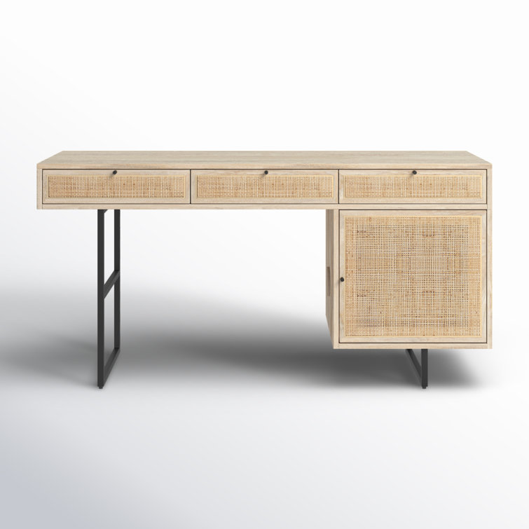 Contemporary 60'' Natural Mango Wood Home Office Desk with Drawers