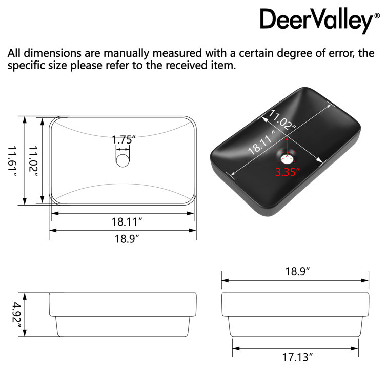 Ally Black Ceramic Above-Counter Rectangular Vessel Sink