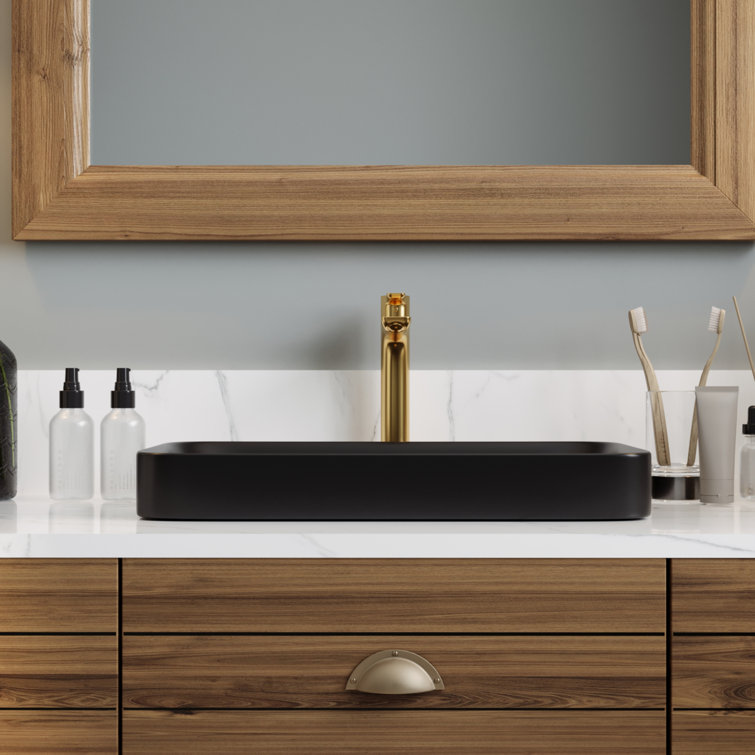 Ally Black Ceramic Above-Counter Rectangular Vessel Sink