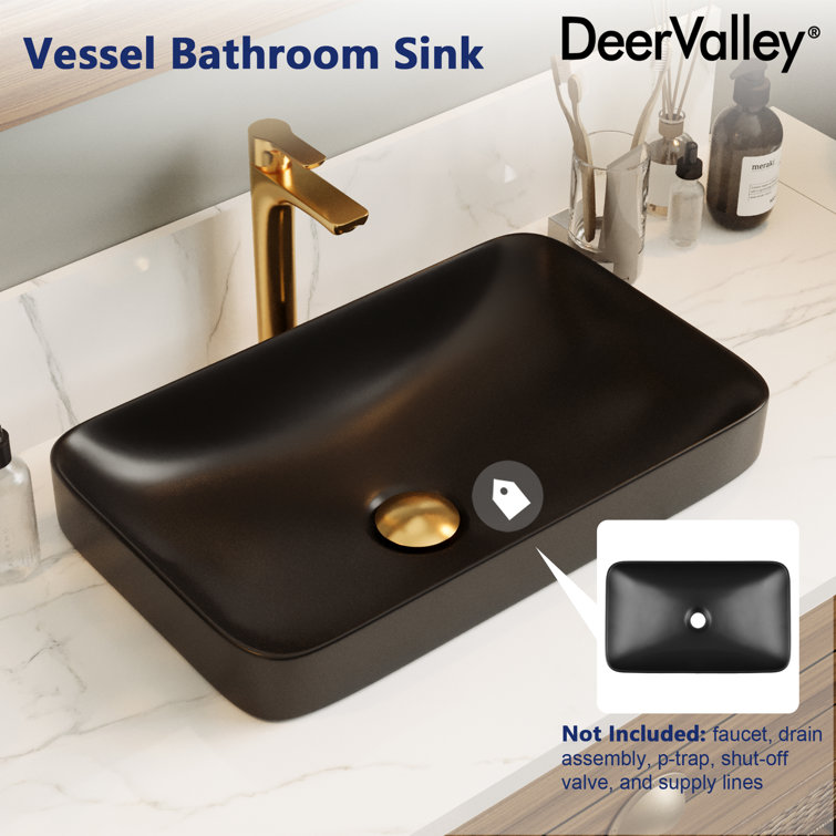 Ally Black Ceramic Above-Counter Rectangular Vessel Sink
