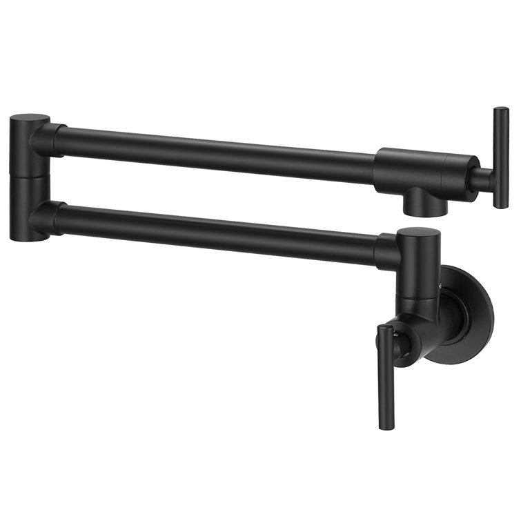 Matte Black Stainless Steel Dual Handle Wall Mount Pot Filler Faucet