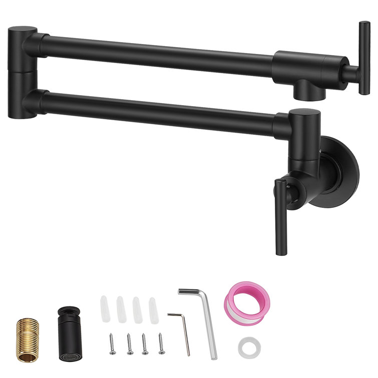 Matte Black Stainless Steel Dual Handle Wall Mount Pot Filler Faucet