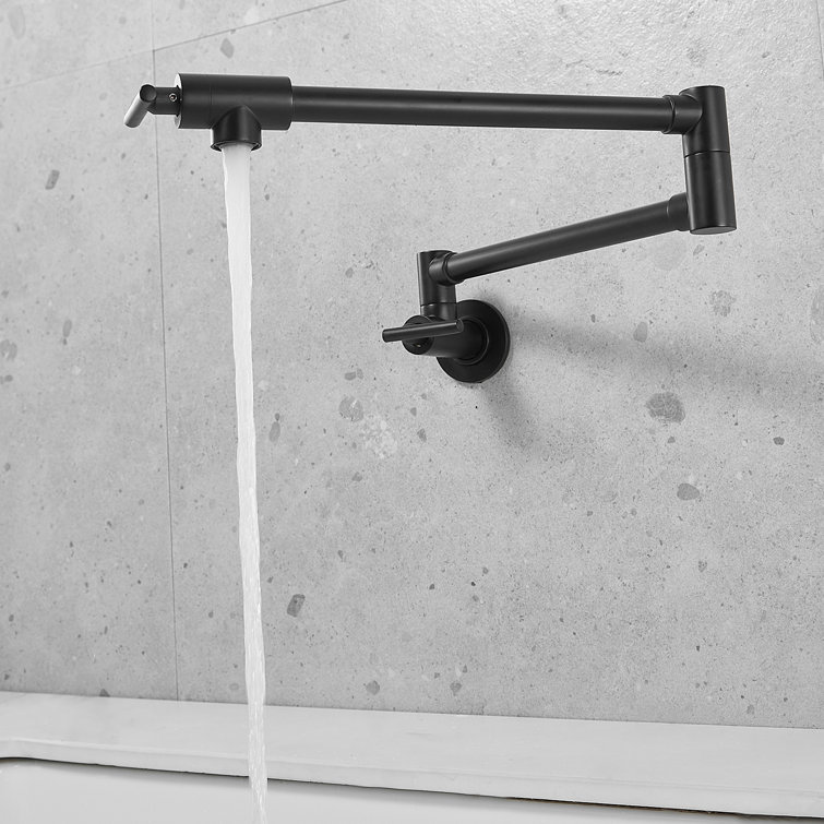 Matte Black Stainless Steel Dual Handle Wall Mount Pot Filler Faucet
