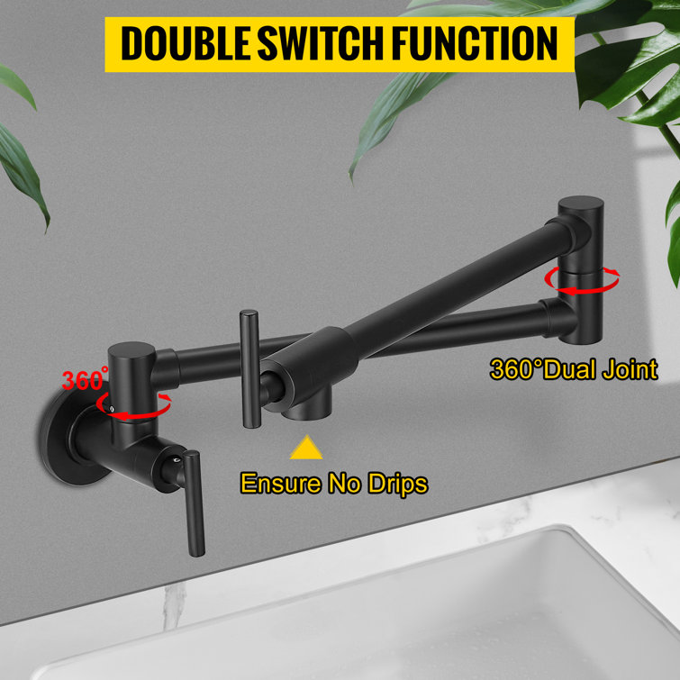 Matte Black Stainless Steel Dual Handle Wall Mount Pot Filler Faucet