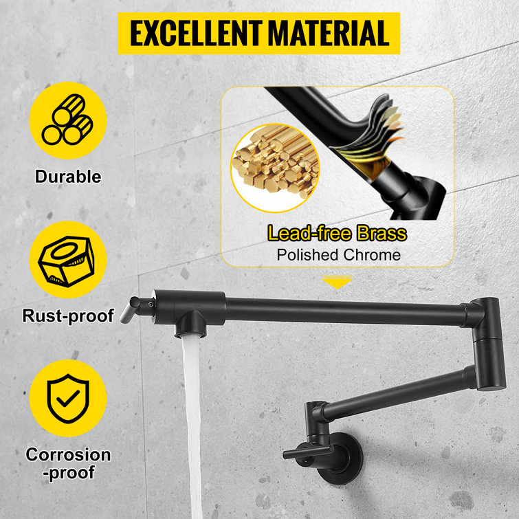 Matte Black Stainless Steel Dual Handle Wall Mount Pot Filler Faucet