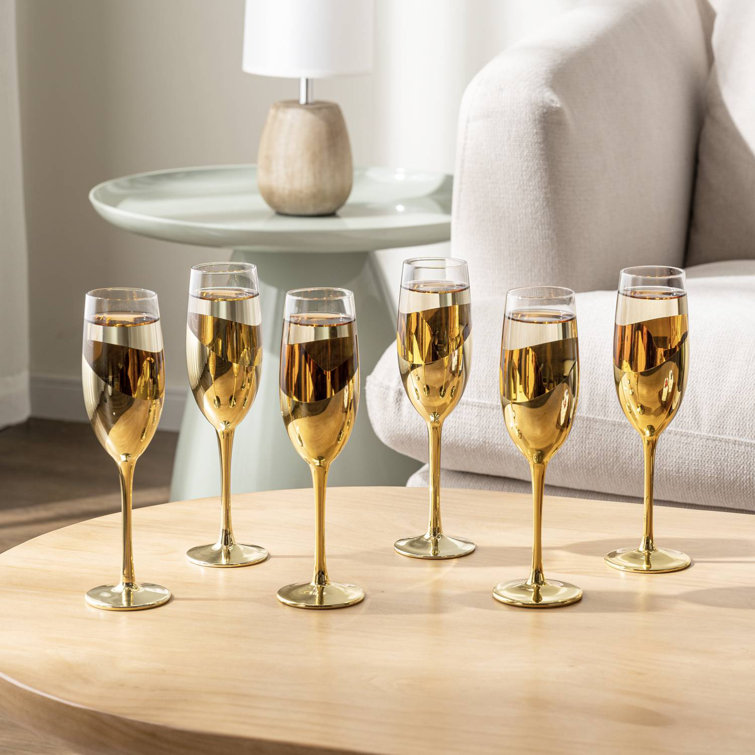 6 Piece Gold and Clear Glass Champagne Flutes Set