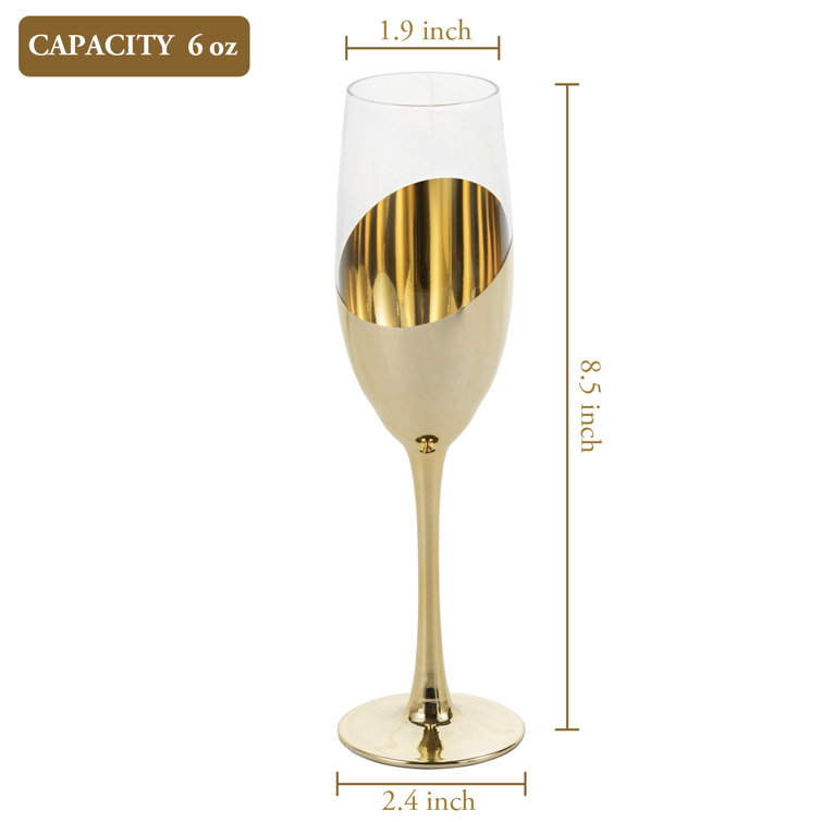 6 Piece Gold and Clear Glass Champagne Flutes Set