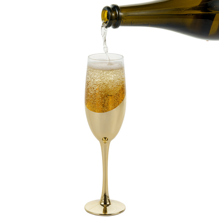 6 Piece Gold and Clear Glass Champagne Flutes Set