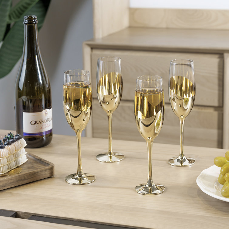 6 Piece Gold and Clear Glass Champagne Flutes Set
