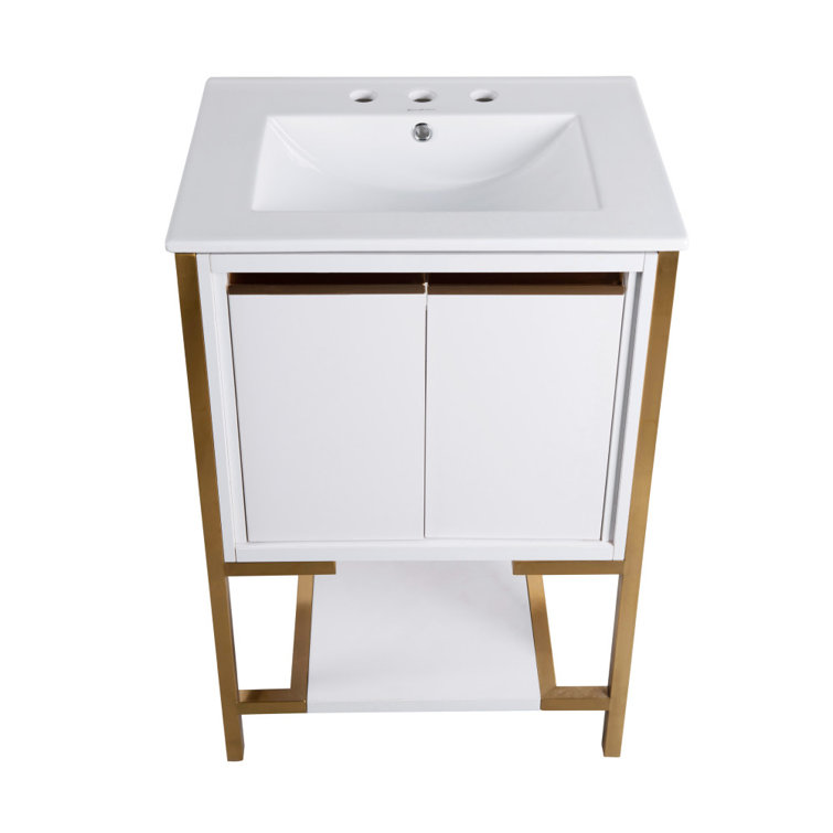 Marseille 24" White and Gold Freestanding Bathroom Vanity