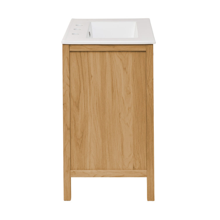 Natural Oak and White Ceramic Freestanding Bathroom Vanity
