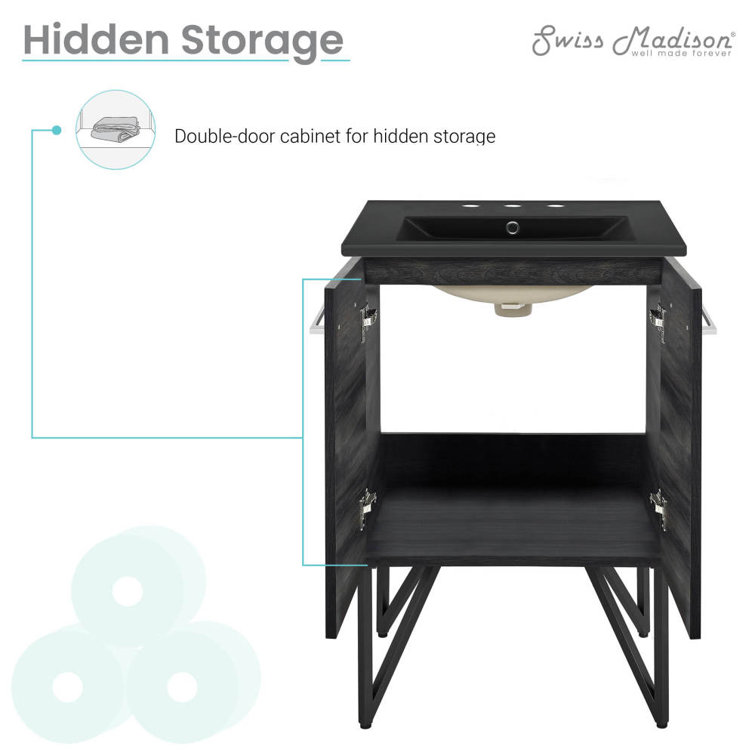 Annecy 24" Matte Black Freestanding Bathroom Vanity with Ceramic Sink