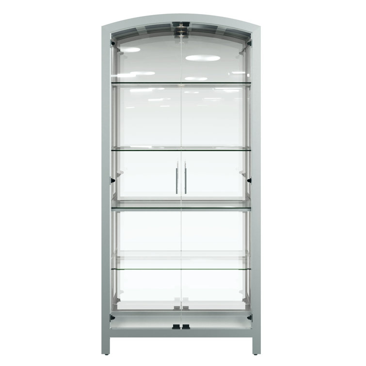 Elsie Silver Glass and Wood Curio Cabinet with LED Light