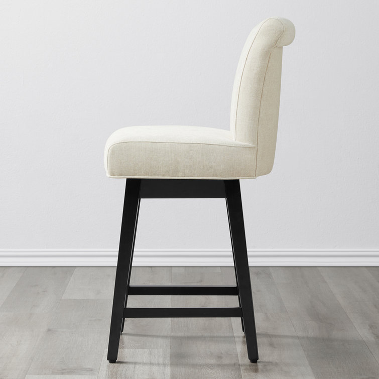 Cream Upholstered Swivel Counter Stool with Solid Wood Base