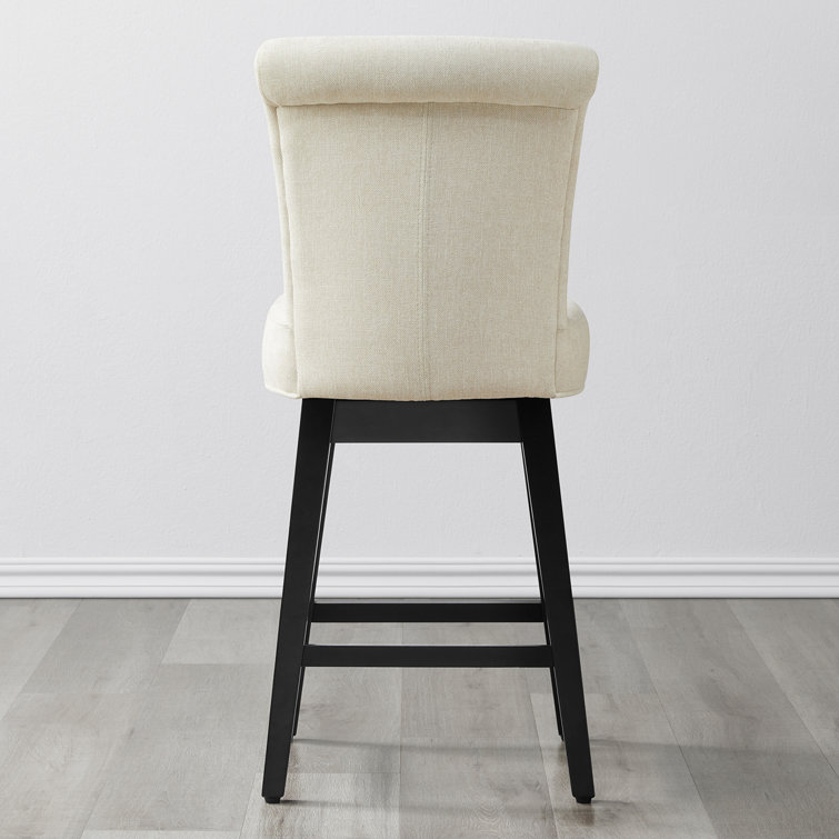 Cream Upholstered Swivel Counter Stool with Solid Wood Base