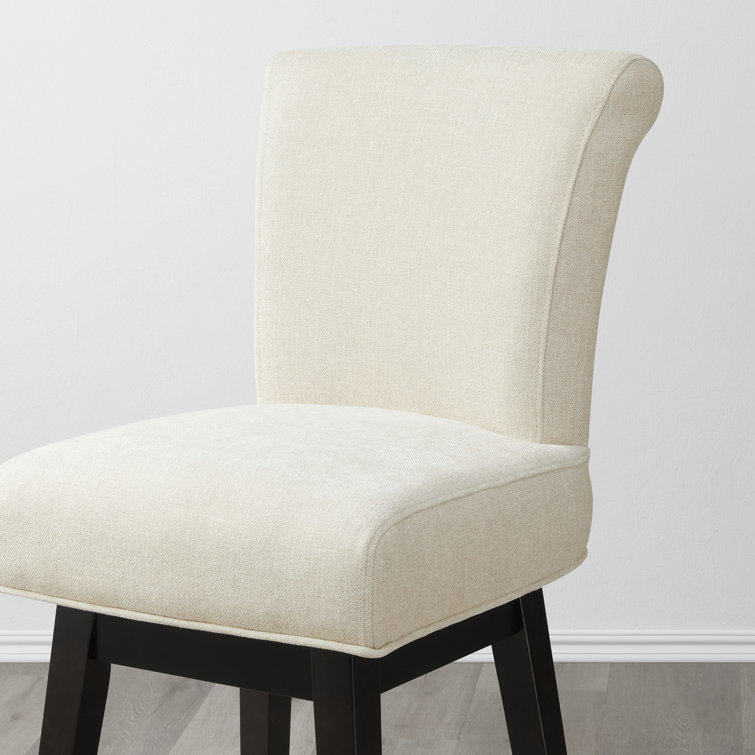 Cream Upholstered Swivel Counter Stool with Solid Wood Base