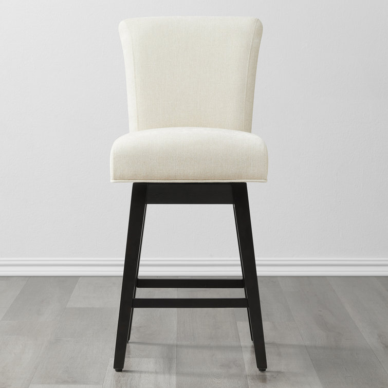 Cream Upholstered Swivel Counter Stool with Solid Wood Base