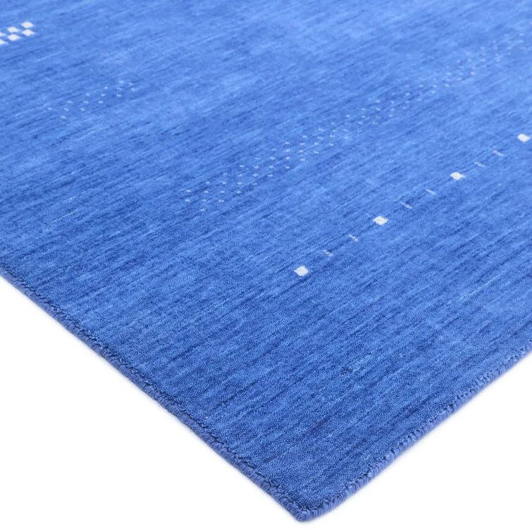 Hand-Knotted Blue Wool Rectangular Area Rug 5' x 8'
