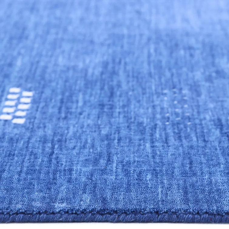 Hand-Knotted Blue Wool Rectangular Area Rug 5' x 8'