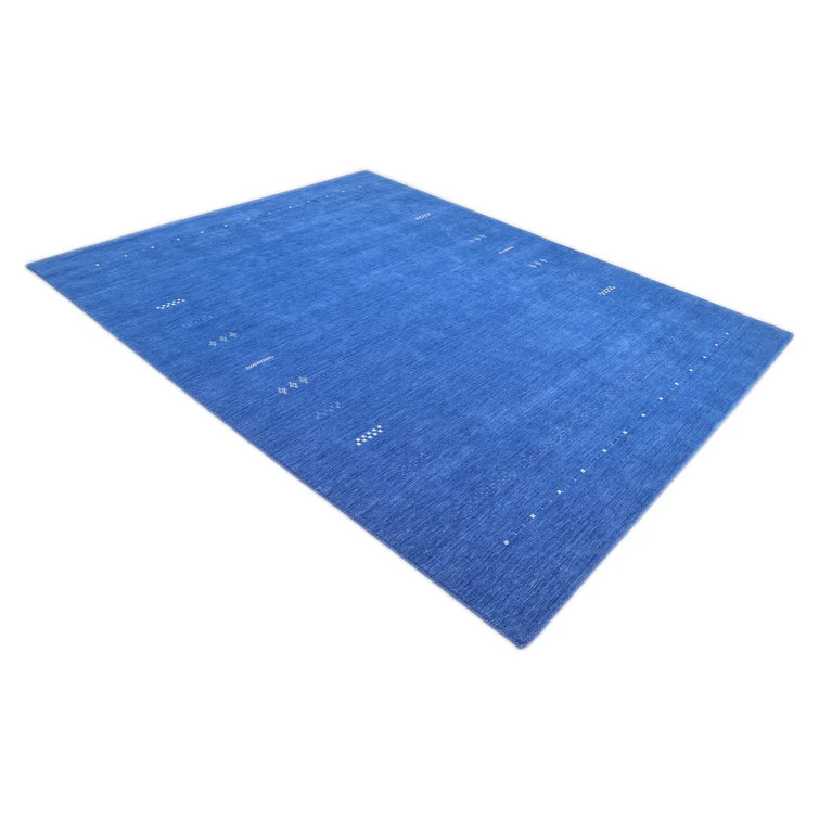 Hand-Knotted Blue Wool Rectangular Area Rug 5' x 8'