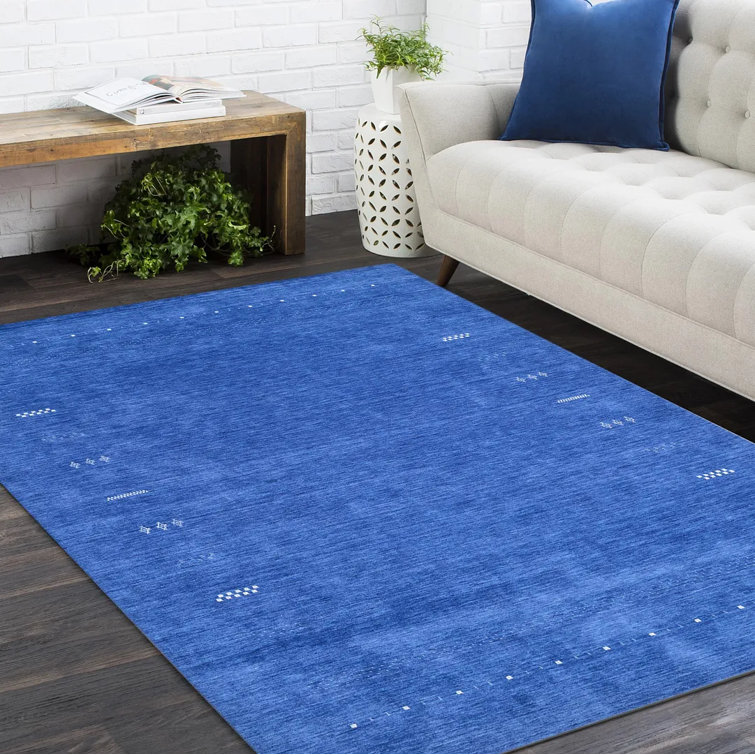 Hand-Knotted Blue Wool Rectangular Area Rug 5' x 8'