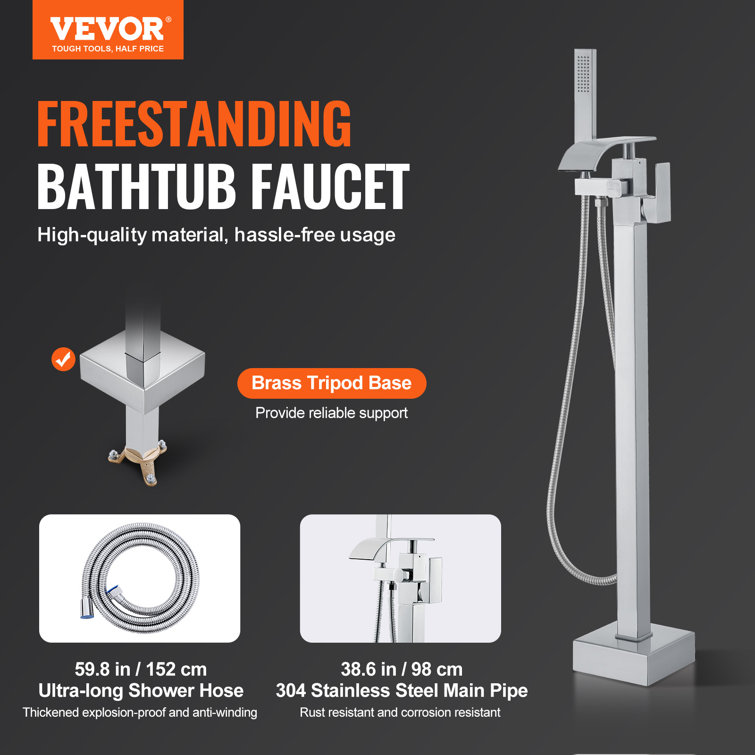 Polished Chrome Freestanding Bathtub Faucet with Handheld Shower