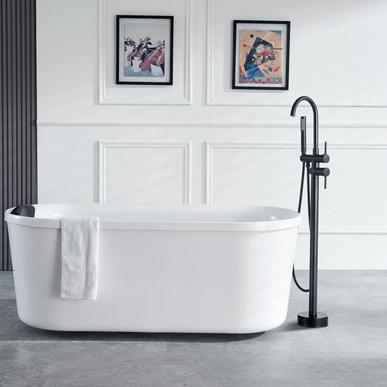 Matte Black Stainless Steel Freestanding Bathtub Faucet with Hand Shower