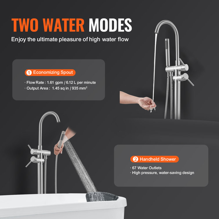 Brushed Nickel Freestanding Bathtub Faucet with Hand Shower