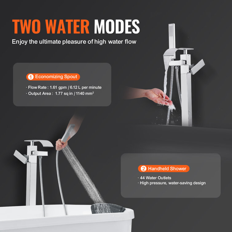 Polished Chrome Freestanding Bathtub Faucet with Handheld Shower
