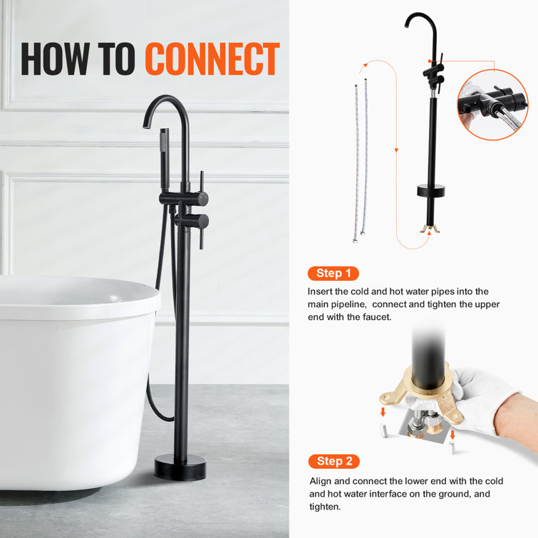 Matte Black Stainless Steel Freestanding Bathtub Faucet with Hand Shower