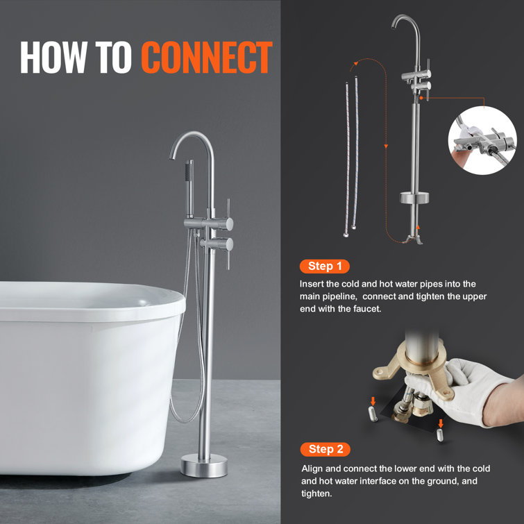 Brushed Nickel Freestanding Bathtub Faucet with Hand Shower
