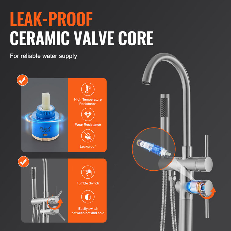 Brushed Nickel Freestanding Bathtub Faucet with Hand Shower