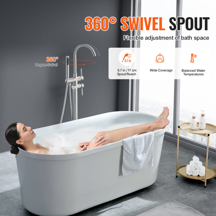 Brushed Nickel Freestanding Bathtub Faucet with Hand Shower