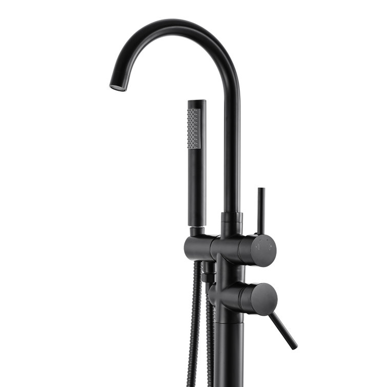 Matte Black Stainless Steel Freestanding Bathtub Faucet with Hand Shower