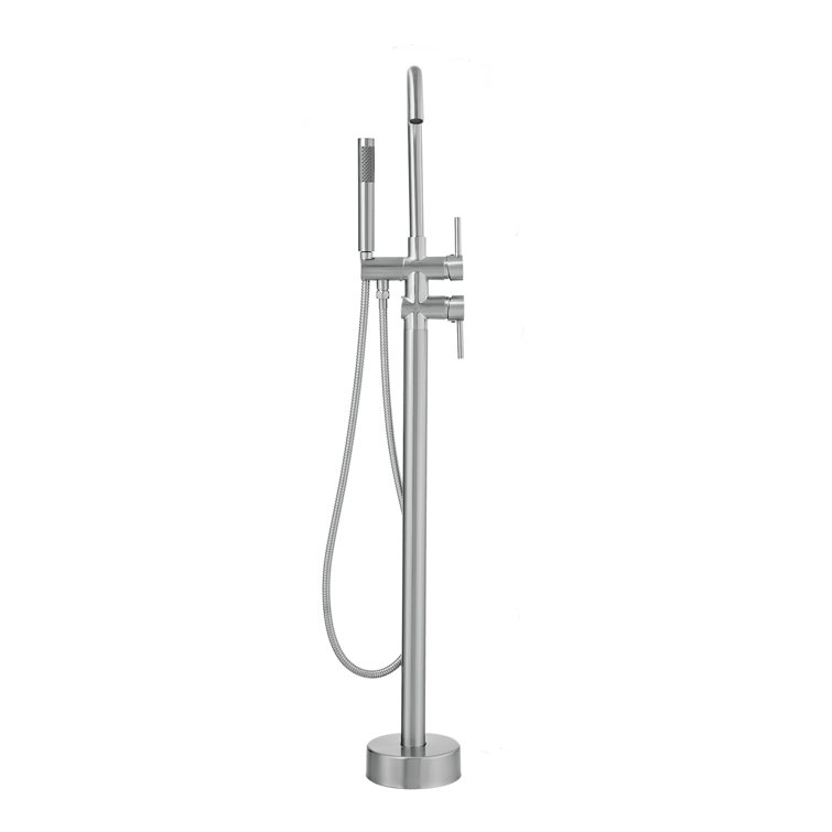 Brushed Nickel Freestanding Bathtub Faucet with Hand Shower