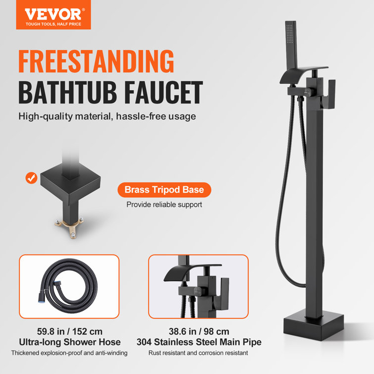 Matte Black Stainless Steel Freestanding Bathtub Faucet with Handheld Shower