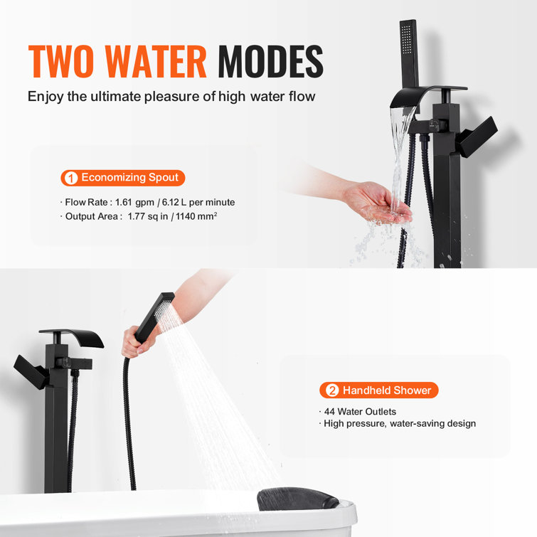 Matte Black Stainless Steel Freestanding Bathtub Faucet with Handheld Shower