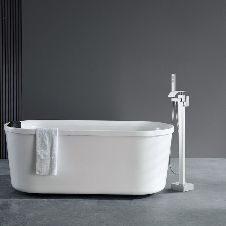 Polished Chrome Freestanding Bathtub Faucet with Handheld Shower