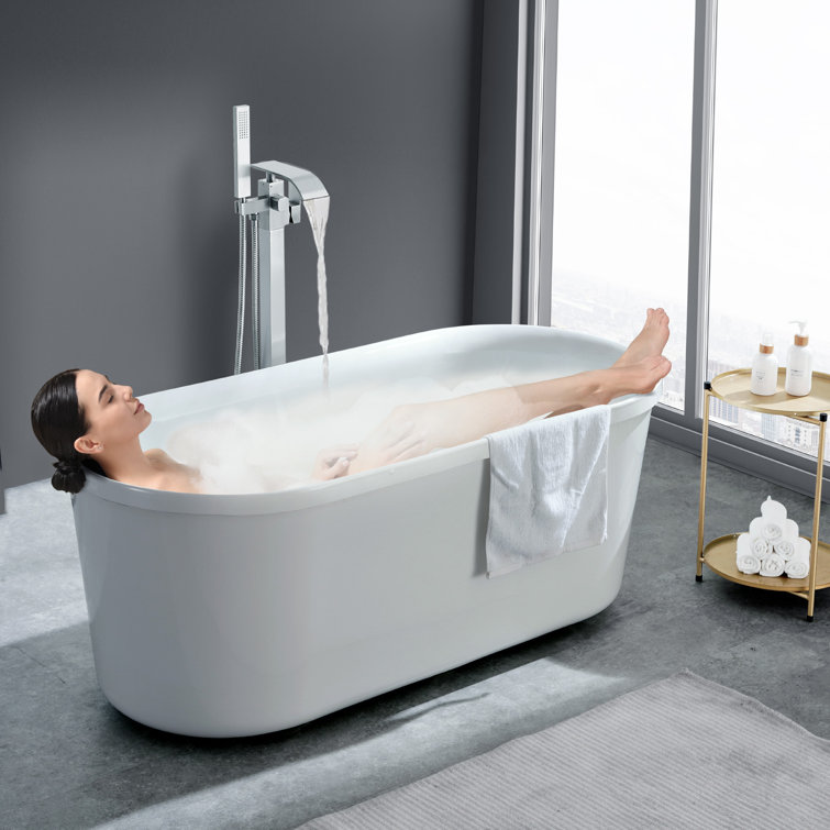 Polished Chrome Freestanding Bathtub Faucet with Handheld Shower