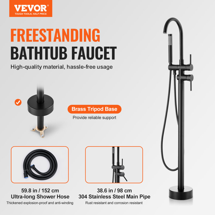 Matte Black Stainless Steel Freestanding Bathtub Faucet with Hand Shower