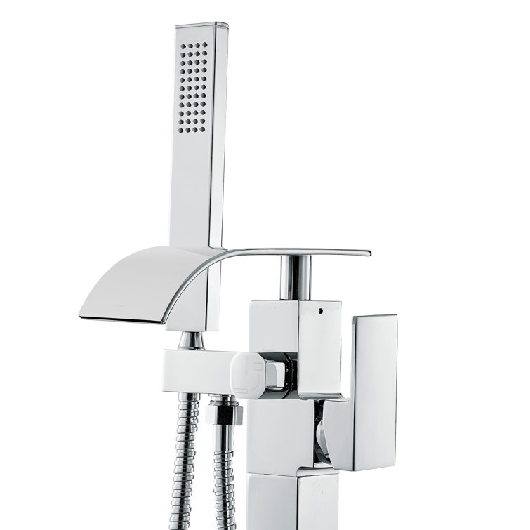 Polished Chrome Freestanding Bathtub Faucet with Handheld Shower