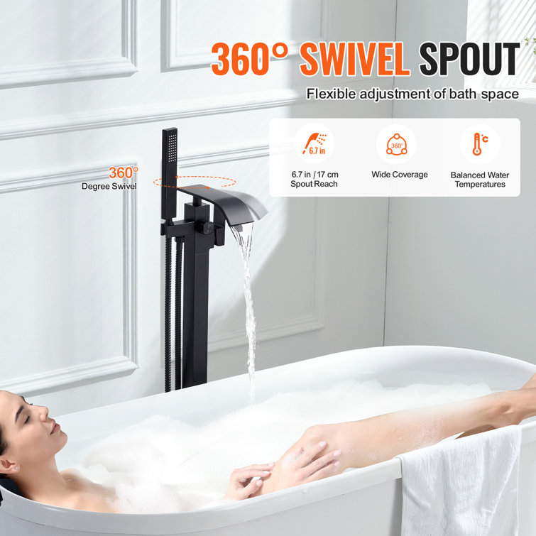 Matte Black Stainless Steel Freestanding Bathtub Faucet with Handheld Shower