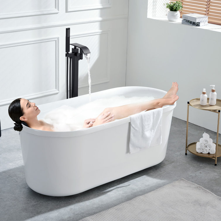 Matte Black Stainless Steel Freestanding Bathtub Faucet with Handheld Shower