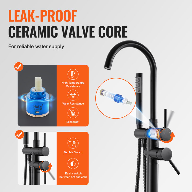 Matte Black Stainless Steel Freestanding Bathtub Faucet with Hand Shower