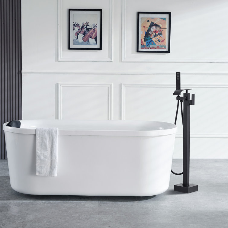 Matte Black Stainless Steel Freestanding Bathtub Faucet with Handheld Shower