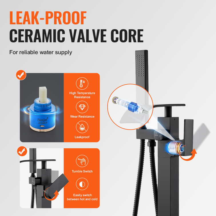 Matte Black Stainless Steel Freestanding Bathtub Faucet with Handheld Shower